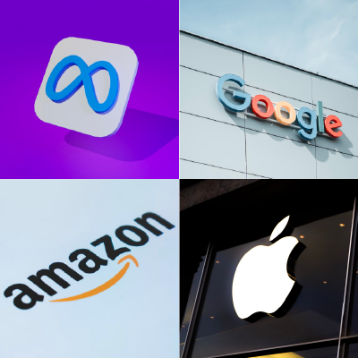 Logos of Meta, Google, Amazon, and Apple