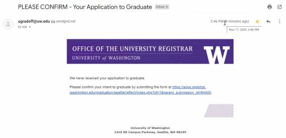 Graduation Application Confirmation Request (Main Inbox Example)