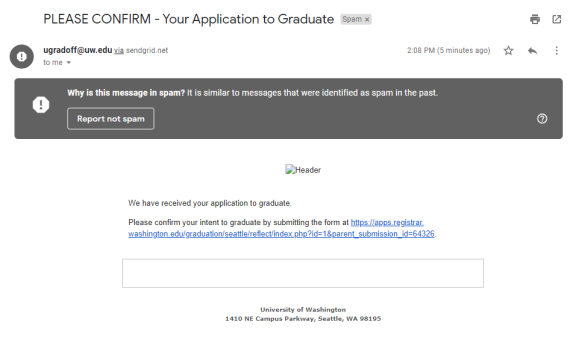 Graduation Application Confirmation Request (Spam example)